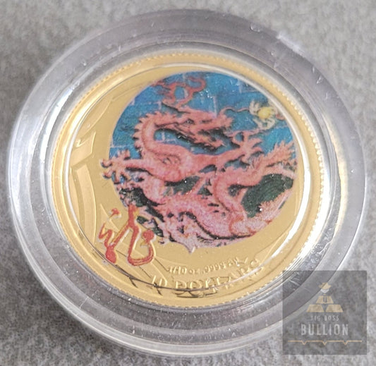 Royal Australian Mint RAM 1/10oz Gold 2012 Lunar Dragon Colourised